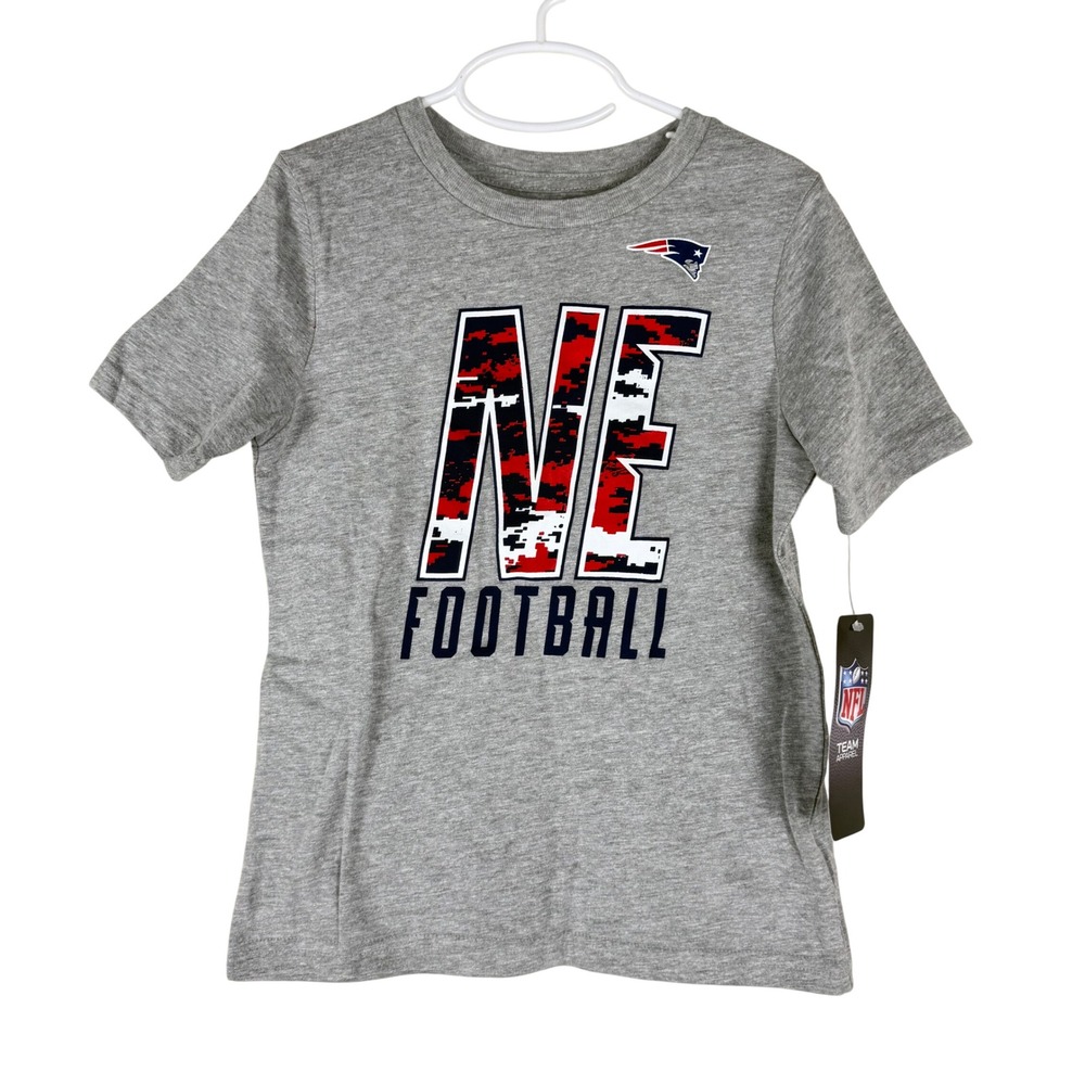 NFL‎ New England Patriots Boys Kids M 5/6 Gray Football Short Sleeve T-Shirt NWT